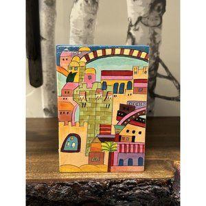 Judaism Artist Yair Emanuel  Wooden Bank Box w Drawer Jerusalem Israel 5.5”